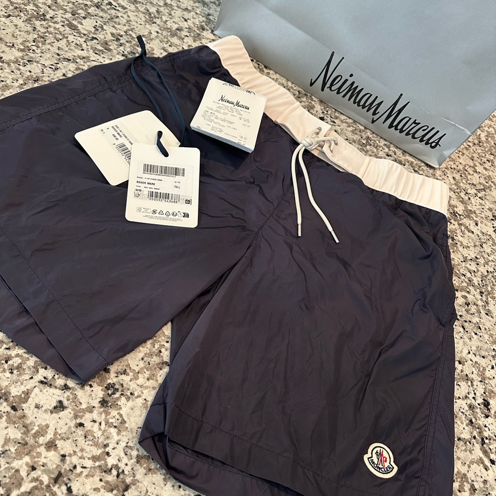 100% Authentic Moncler Men's Nylon Contrast-Band Swim Shorts